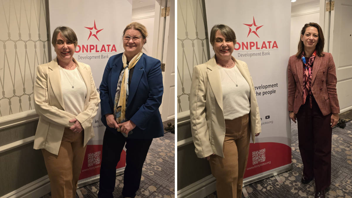 La Presidente Ejecutiva de FONPLATA, Luciana Botafogo junto a Satu Santala, Directora General y Mayra da Silva, Responsable de Investigación del Nordic Development Fund